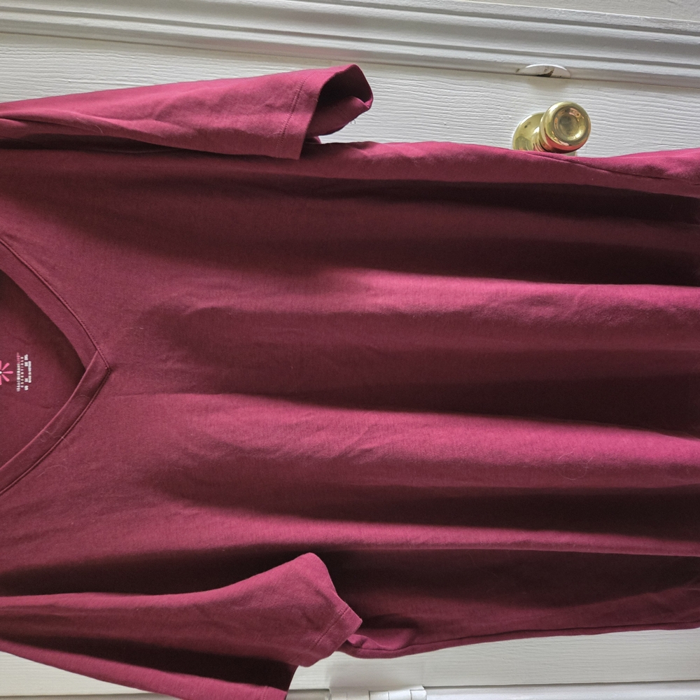 Essentials Maroon and White V-Neck Top